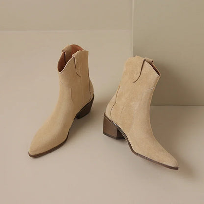 Women's Boots for Winter Season | Chelsea Cow Suede Pointy Toe Wedge Heel Ankle Simple Comfortable Cowboy