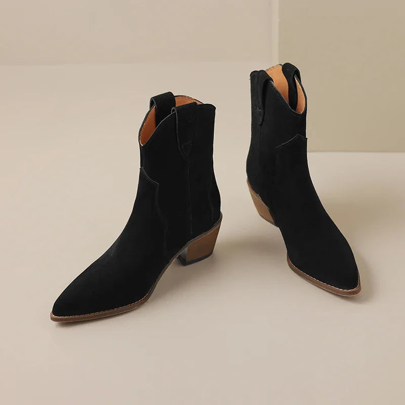 Women's Boots for Winter Season | Chelsea Cow Suede Pointy Toe Wedge Heel Ankle Simple Comfortable Cowboy