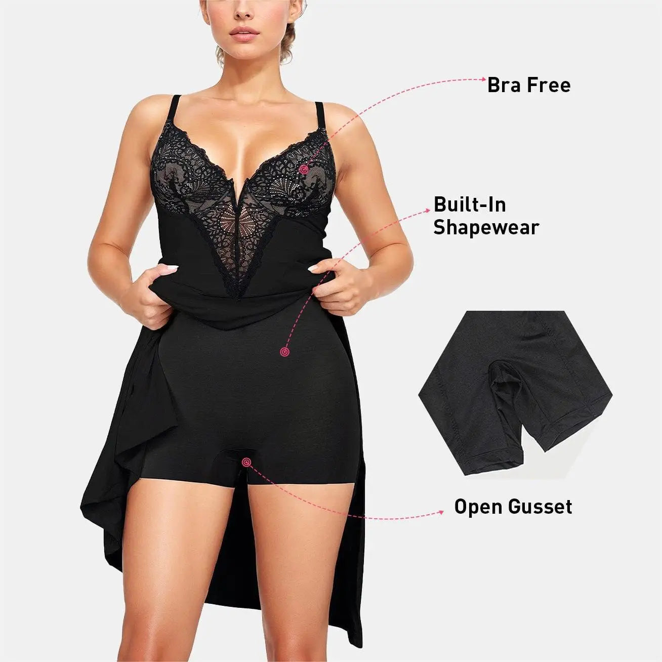 Women's Dress It Up Sexy Suspender Lace Dress Black Long Dress Dress Built-in Shapewear