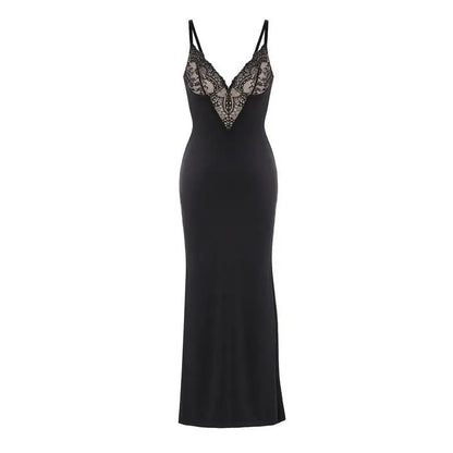 Women's Dress It Up Sexy Suspender Lace Dress Black Long Dress Dress Built-in Shapewear