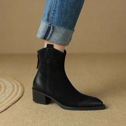 Women's Boots for Autumn and Winter Season | Short Boots Ankle Boots Genuine Leather Thick Heels Pointed Toe Mature