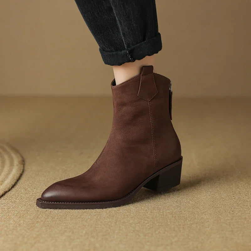 Women's Boots for Autumn and Winter Season | Short Boots Ankle Boots Genuine Leather Thick Heels Pointed Toe Mature