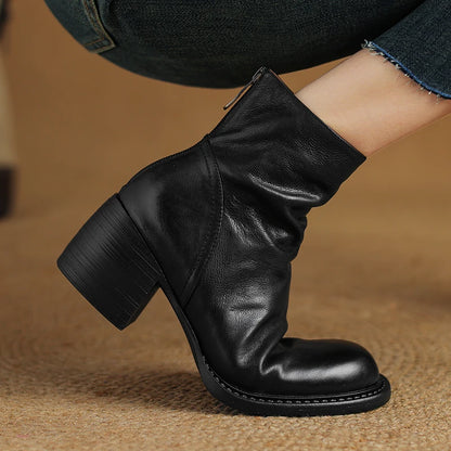 Women's Boots for Autumn and Winter Season | Genuine Leather Ankle Boots Chunky High Heels Fashion