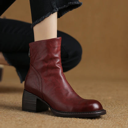 Women's Boots for Autumn and Winter Season | Genuine Leather Ankle Boots Chunky High Heels Fashion