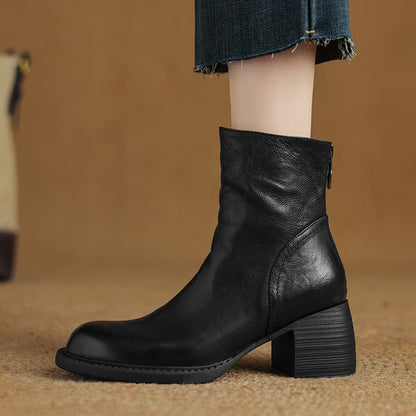 Women's Boots for Autumn and Winter Season | Genuine Leather Ankle Boots Chunky High Heels Fashion