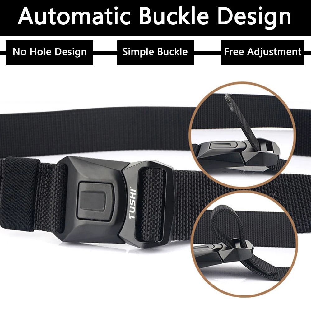 Mens Belt | Tactical Belt | TUSHI Tactical Belt for Men Nylon Metal Automatic Buckle Police Duty Military Belt Outdoor Girdle Casual Elastic Belt Male