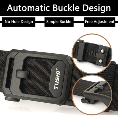 Mens Belt | Tactical Belt | TUSHI Tactical Belt for Men Sturdy Nylon Metal Automatic Buckle Police Duty Military Belt Outdoor Girdle IPSC Accessories