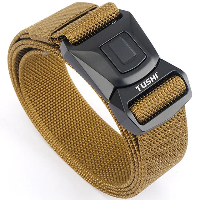 Mens Belt | Tactical Belt | TUSHI Tactical Belt for Men Nylon Metal Automatic Buckle Police Duty Military Belt Outdoor Girdle Casual Elastic Belt Male