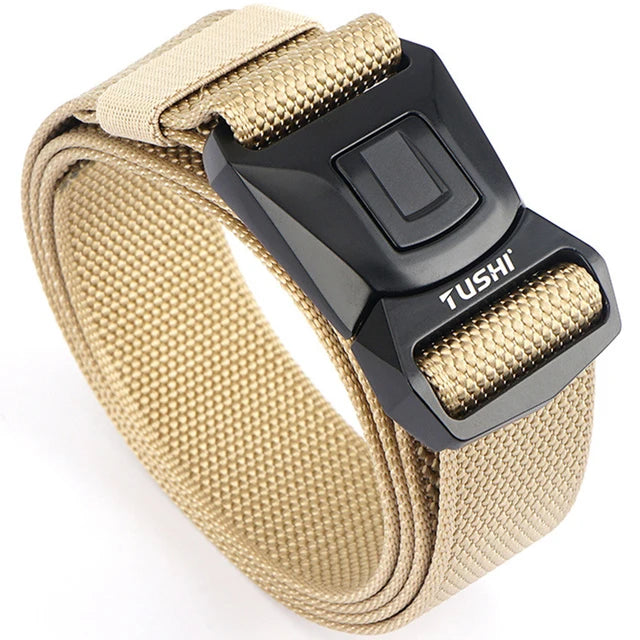 Mens Belt | Tactical Belt | TUSHI Tactical Belt for Men Nylon Metal Automatic Buckle Police Duty Military Belt Outdoor Girdle Casual Elastic Belt Male