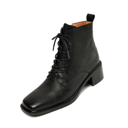 Women's Boots for Autumn and Winter Season | Ankle Boots Thick High Heels Genuine Leather Office Lady Lace-up Shoes